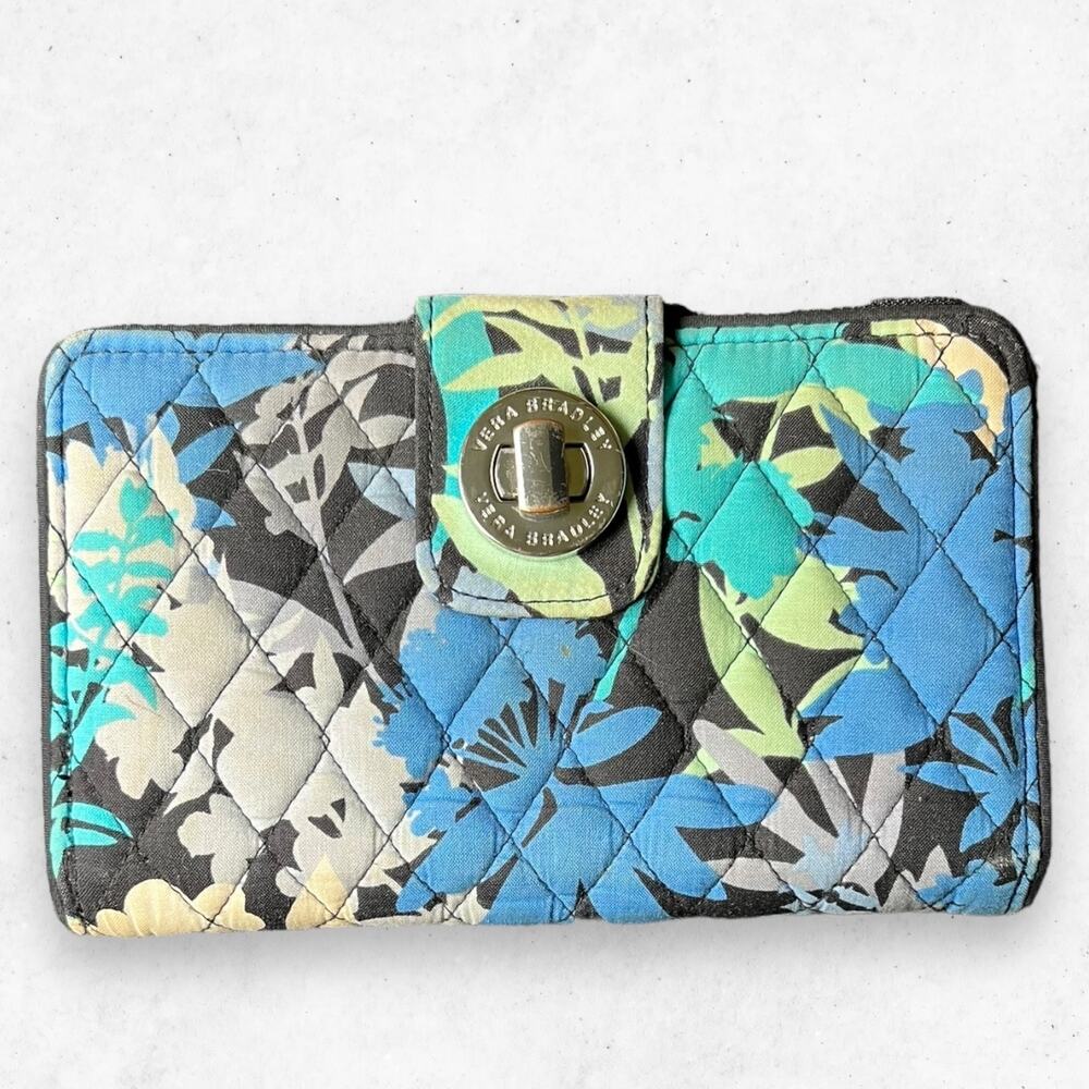 Vera Bradley Turnlock Wallet‎ Camofloral Black Blue Large Quilted